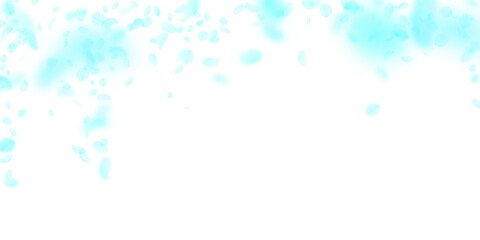 Turquoise flower petals falling down. Fine romanti