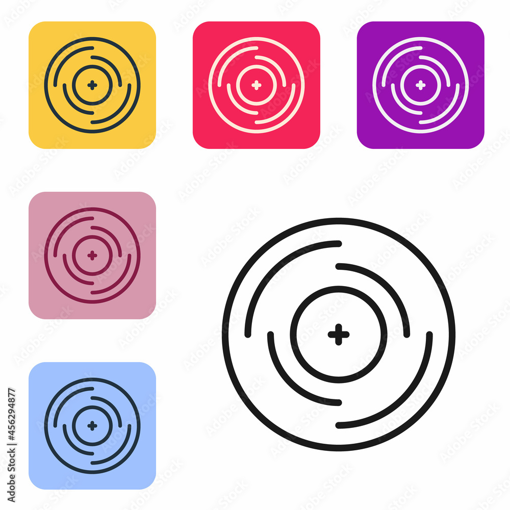 Poster black line vinyl disk icon isolated on white background. set icons in color square buttons. vector
