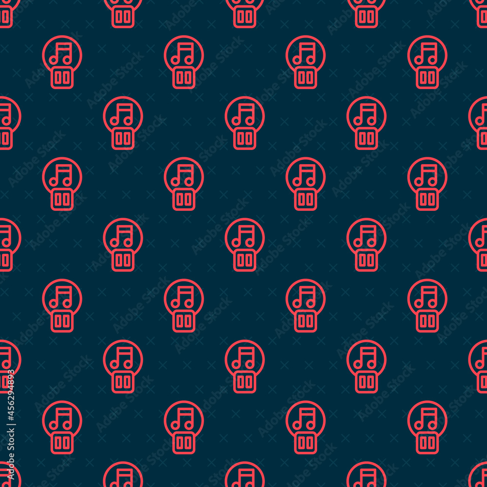 Poster red line pause button icon isolated seamless pattern on black background. vector