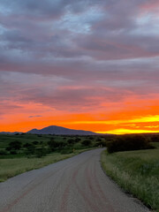 Sunset road grassland prairie in Arizona