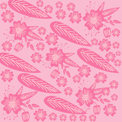 The Spring theme Seamless pattern design of pink flowers and leaves