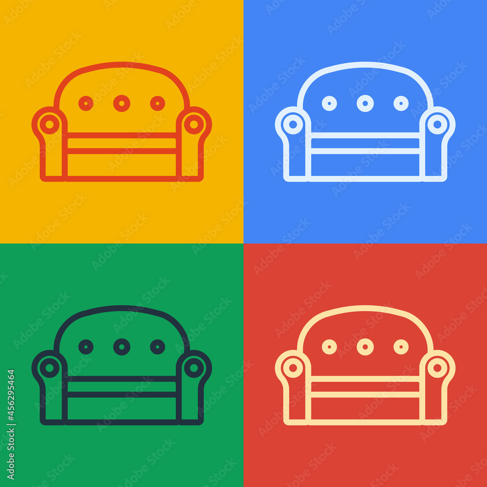 Poster pop art line sofa icon isolated on color background. vector