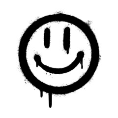 graffiti smiling face emoticon sprayed isolated on white background. vector illustration. - 456296282