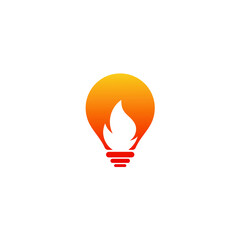 logo design of light bulb idea with burning flame 