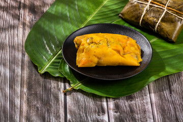 Colombian Tamale recipe with steamed banana leaves