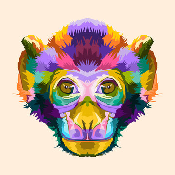 colorful baby monkey pop art portrait isolated decoration poster design 