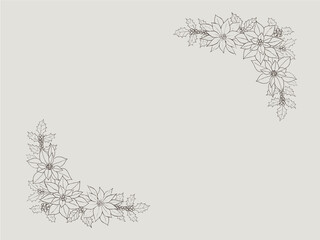 クリスマスの飾り枠　ポインセチアとヒイラギのペン画