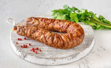 Spanish chorizo on the white background