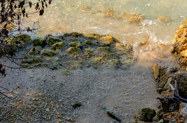 Unspoilt beach with crystal clear waters and coral stones. 