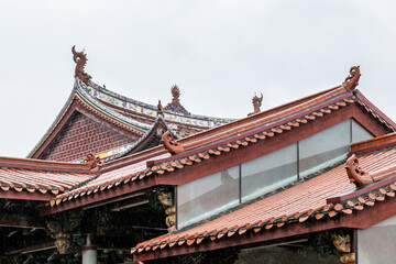 Part of Chinese traditional Buddhist architecture in the rain