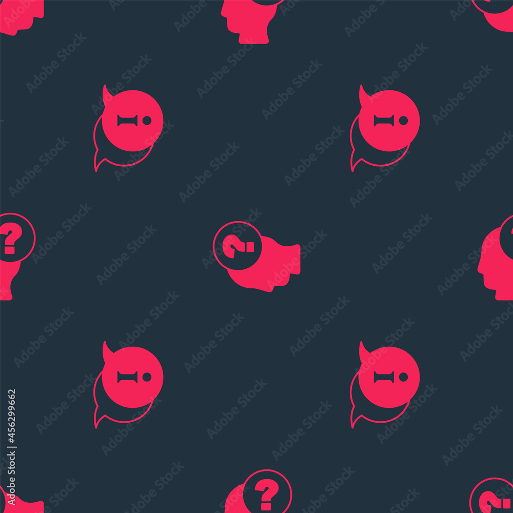 Poster set information and head with question mark on seamless pattern. vector