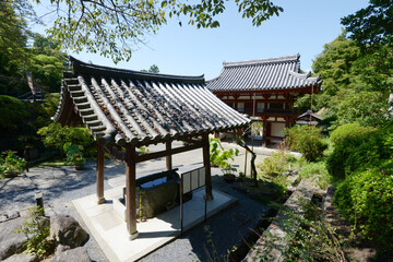 岡寺　手水舎と仁王門　奈良県明日香村