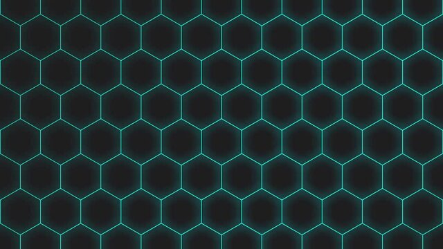 【サイバースペース】波打つデジタル六角形ブロックイメージビデオ背景A【枠のみ/シアン】