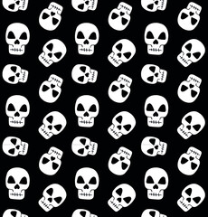 Vector seamless pattern of hand drawn doodle sketch skull isolated on black background