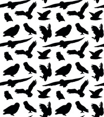 Obraz na płótnie Canvas Vector seamless pattern of hand drawn owl silhouette isolated on white background