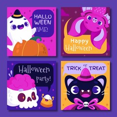 hand drawn halloween card collection design vector illustration