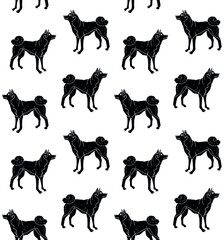 Vector seamless pattern of hand drawn doodle sketch black Japanese akita inu dog isolated on white background