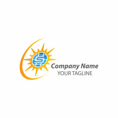 Solar home logo template. Solar panel and sun vector design. Renewable energy illustration