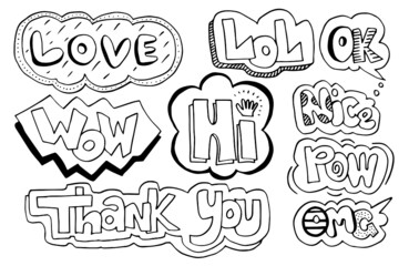 set of cute speech bubble with deffrent doodle style
