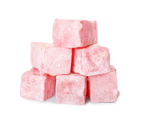 Pile of Turkish delight on white background