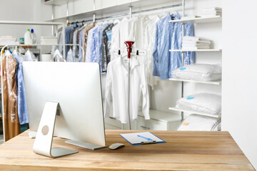 Interior of modern dry-cleaner's