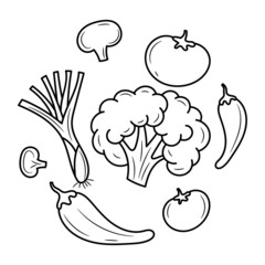 Cute vegetable doodle, black white hand drawn sketch vector objects