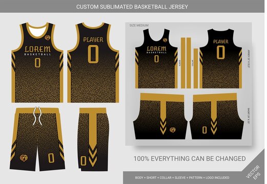 abstract turing white, black and gold basketball jersey template