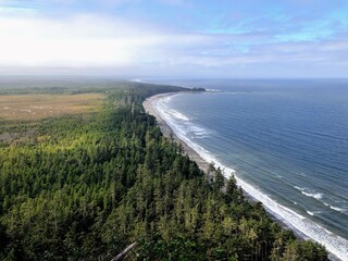 A beautiful view from high above of the coastline and sandy beaches of the north beach, atop tow...