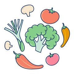 Cute vegetable doodle, colored hand drawn sketch vector objects