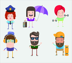 Set of hand drawn persons various actions