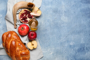 Composition for Rosh hashanah (Jewish New Year) celebration on color background