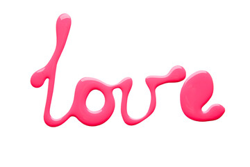 Word LOVE written by nail polish on white background