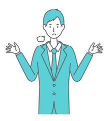 お手上げ状態のスーツを着た男性