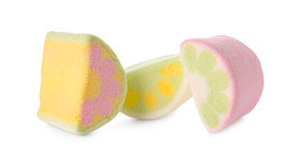 Tasty marshmallows on white background