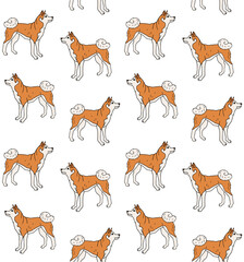 Obraz premium Vector seamless pattern of hand drawn doodle sketch colored Japanese akita inu dog isolated on white background