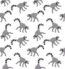 Vector seamless pattern of hand drawn doodle sketch colored lemur isolated on white background