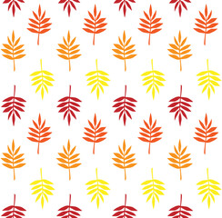 Vector seamless pattern of different color hand drawn doodle autumn leaf silhouette isolated on white background