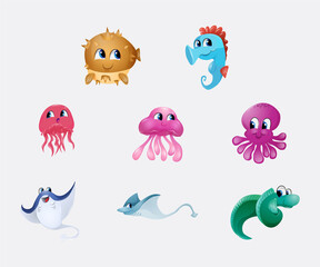 Funny Ocean Characters Varios Actions 