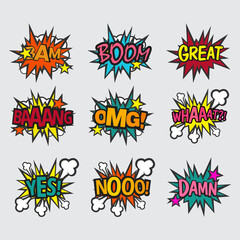 Phrases in speech bubble Comic Book Set