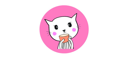 cute doodle cat with coffee cup vector eps.10
