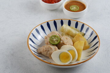 siomay,indonesian traditional food, steamed fish dumpling with peanut sauce 