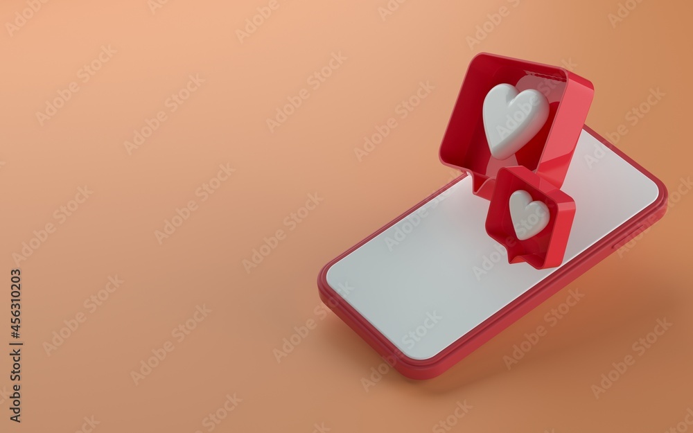 Fototapete 3d illustration of isometric view phone with like notification icon on top and side