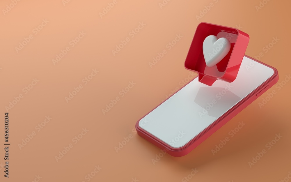 Poster 3d illustration of isometric view phone with like notification icon on top and side