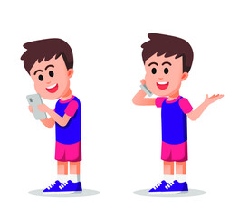 cute boy uses a smartphone to communicate
