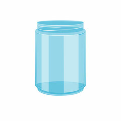 An empty glass jar without a lid. Vector illustration in the flat cartoon style on a white background in isolation. Container for seeds, grains, species, jam or conservation