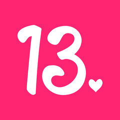 Hello Thirteen 13th Birthday in Quarantine. Lettering with handwritten text. Flat Calligraphy