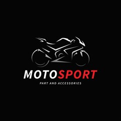 Motorcycle logo on black background. Modern racing superbike silhouette.