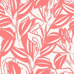 Fototapeta premium Floral Brush strokes Seamless Pattern Background