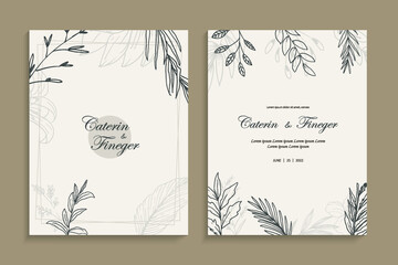 Vintage style beautiful line art floral wedding card invitation