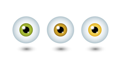 Vector illustration of eyes, yellow, brown and green. Halloween stickers, eye clinics